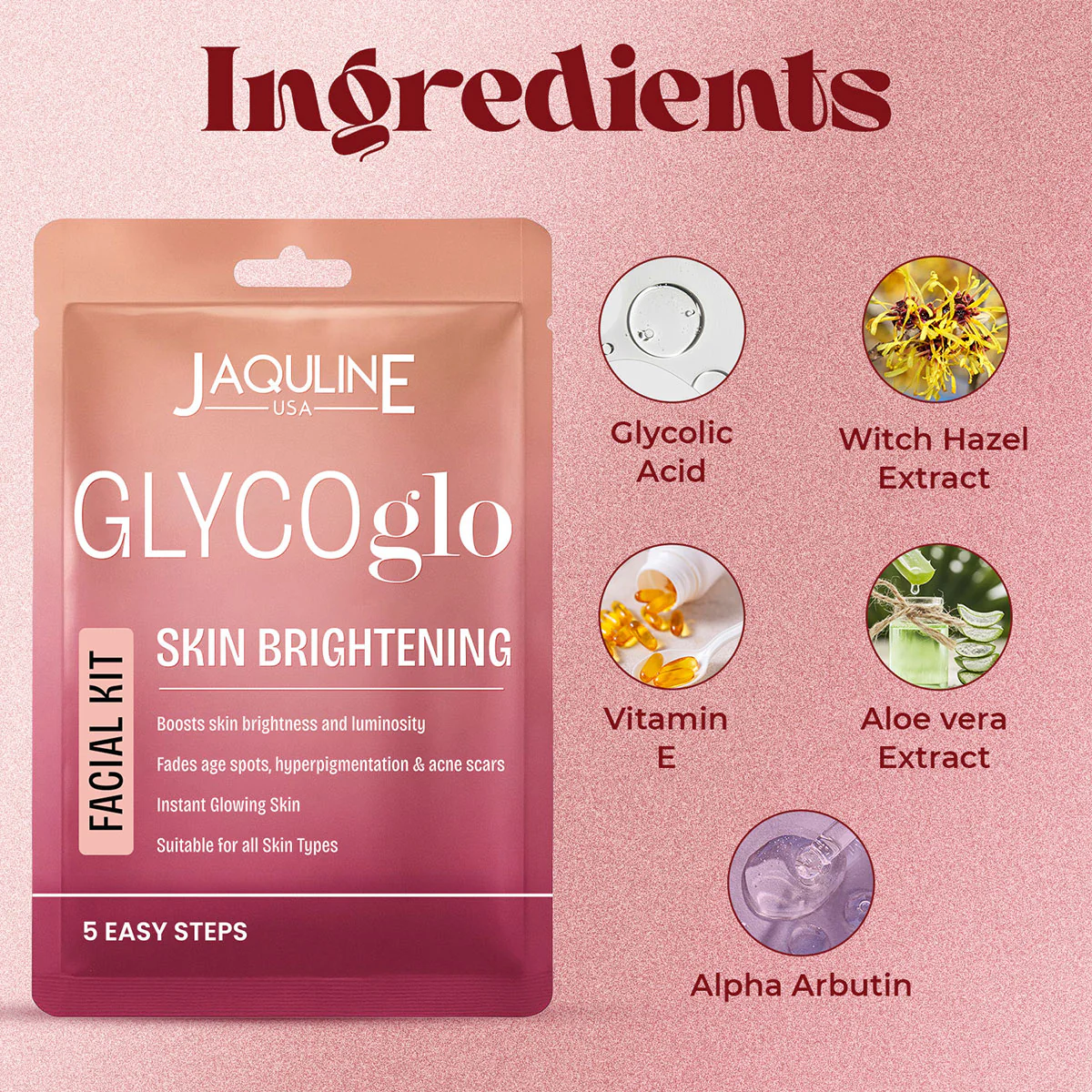 Jaquline USA Radiance GLO Glycolic- 5 in one FACIAL KIT - Image 3